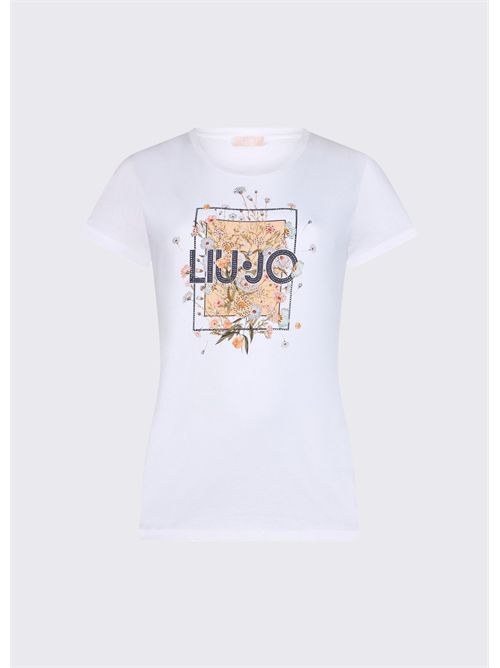 T-shirt con stampa e strass LIU JO | WA6493JS923/P9604